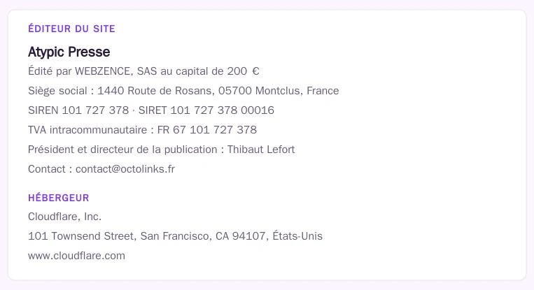 Coordonnées légales de l&rsquo;éditeur et de l&rsquo;hébergeur du site